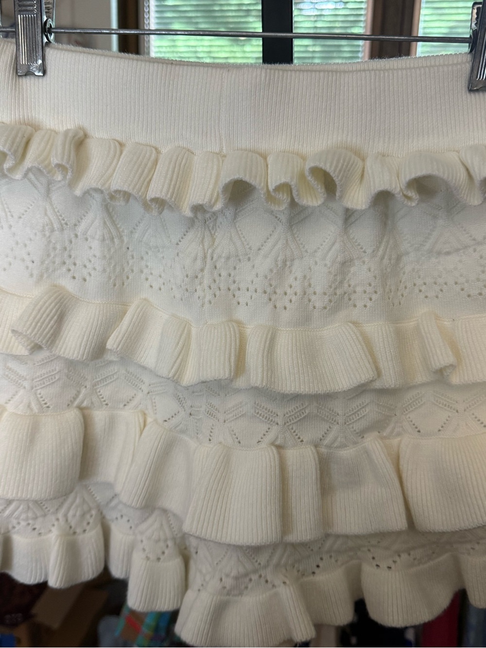 Ruffled Knit Mini Skirt in Cream